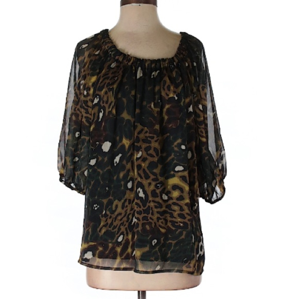 Kate Hill Animal Print 3/4 quarter Sleeve Blouse career work size small